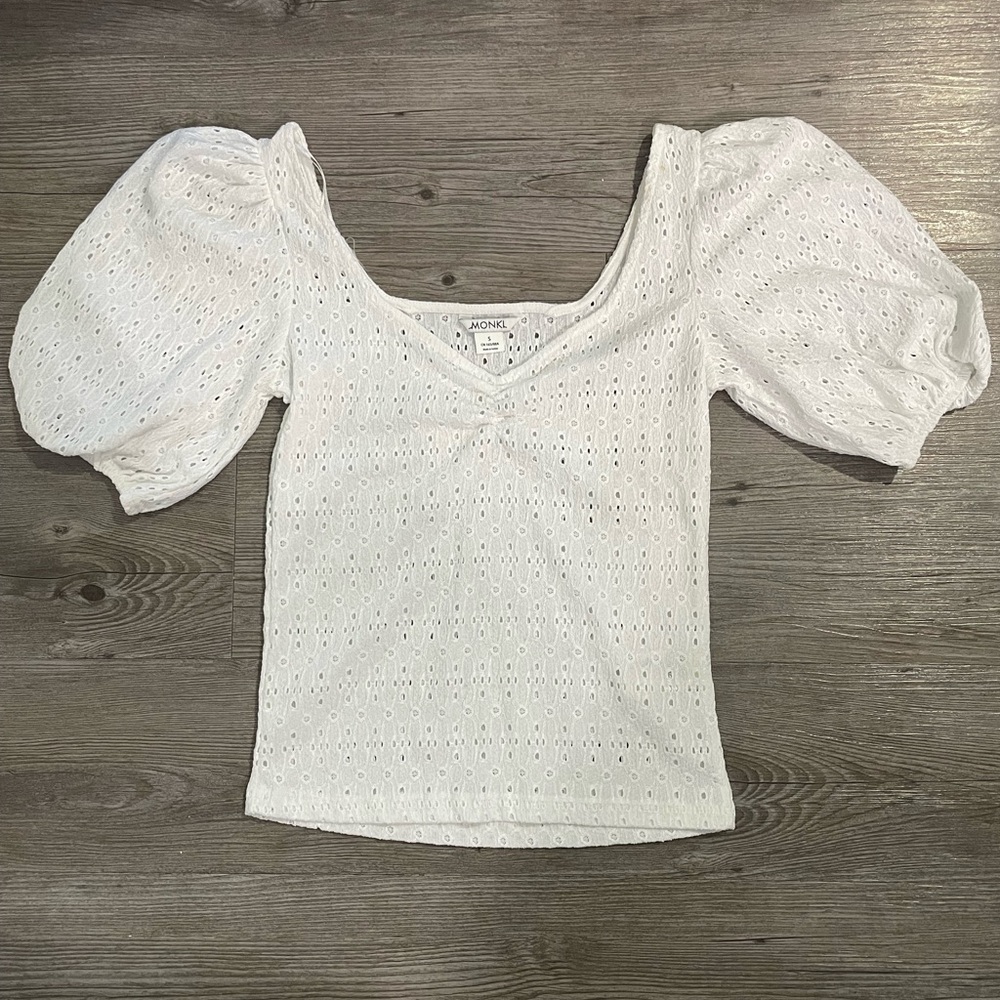 Monki White Eyelet Puff Sleeve Top